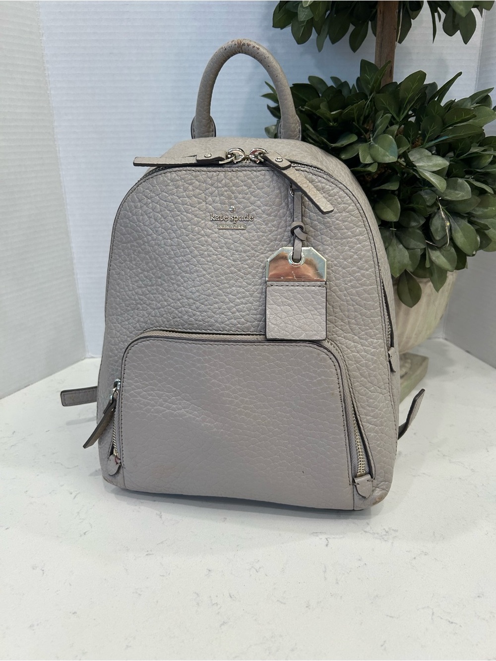 kate spade Pebbled Leather Backpack in Light Gray